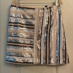 PREMIERE Sequin Striped Mini Skirt - Black, Silver, Cream